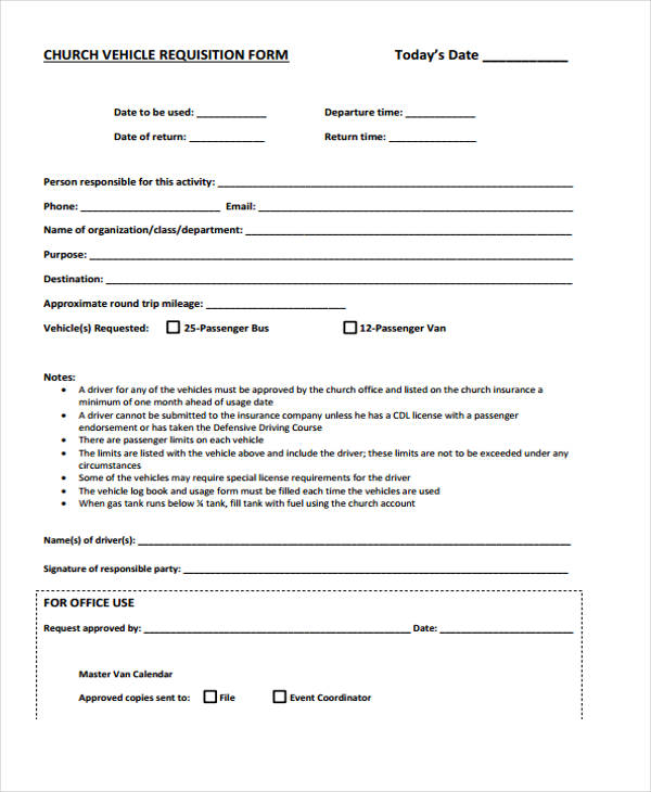 church vehicle requisition form