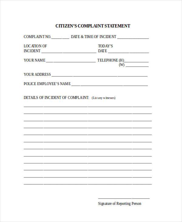 citizen complaint statement form
