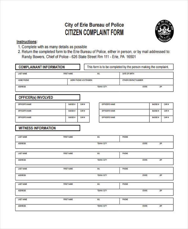 citizens police complaint form