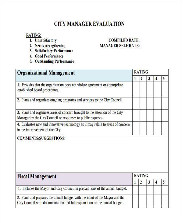city manager evaluation form