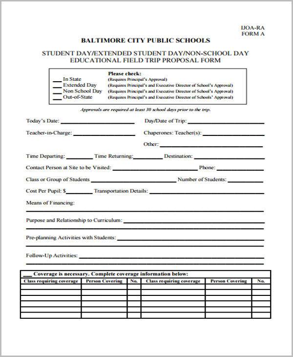 city schools field trip proposal form