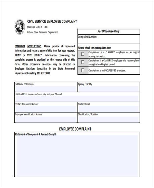 civil service complaint form