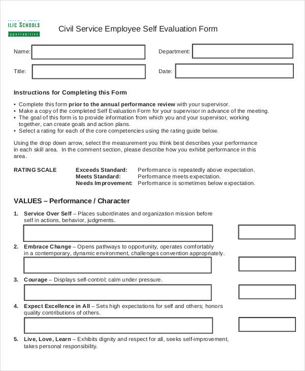 civil service employee self evaluation form