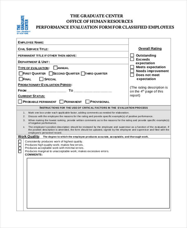 classified employee performance evaluation form