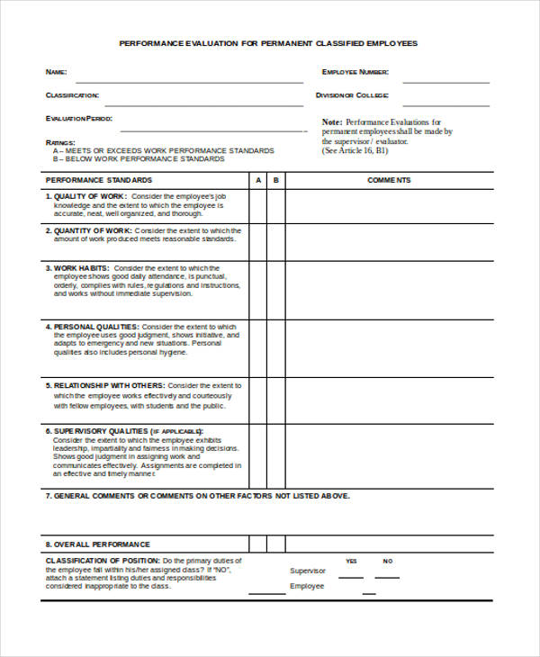 classified employee permanent evaluation form