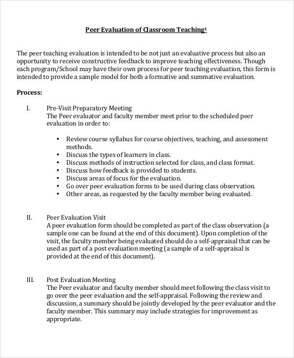classroom teaching peer evaluation form