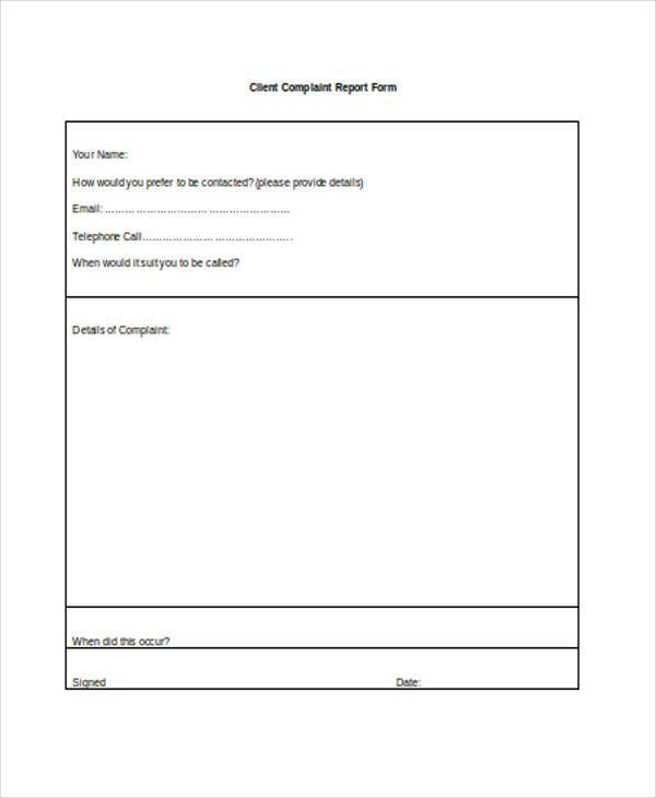 client complaint report form