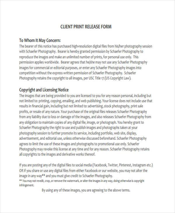 client print release form template