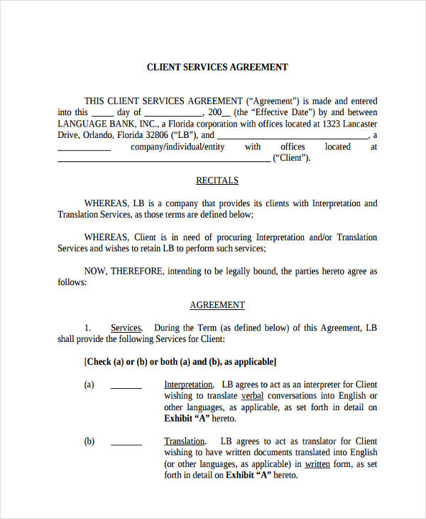 client services agreement sample