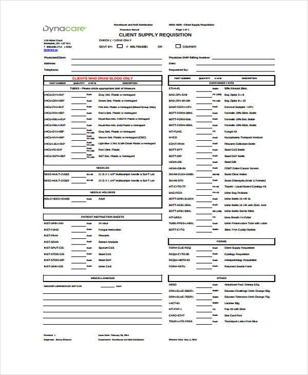 client supply requisition form