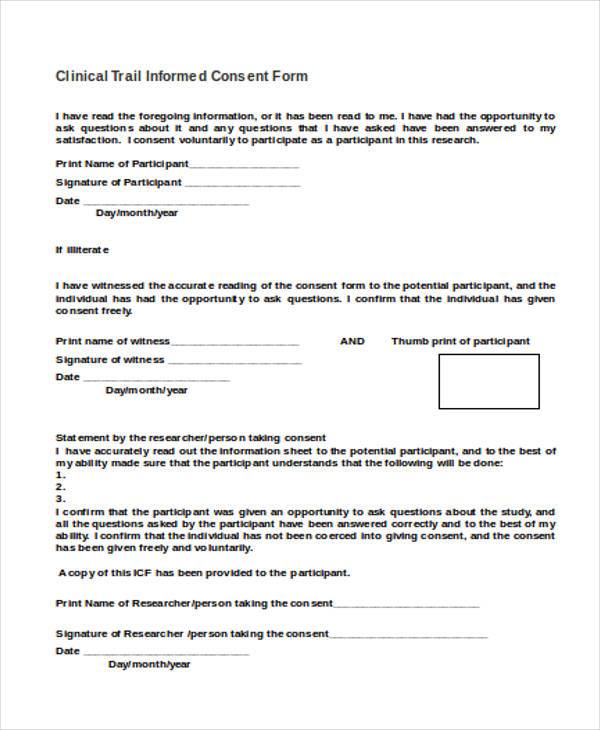 clinical trail informed consent form