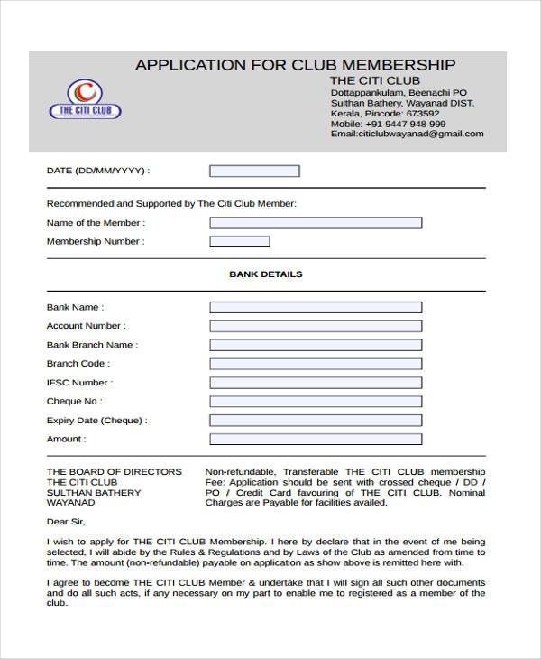 club membership application form1