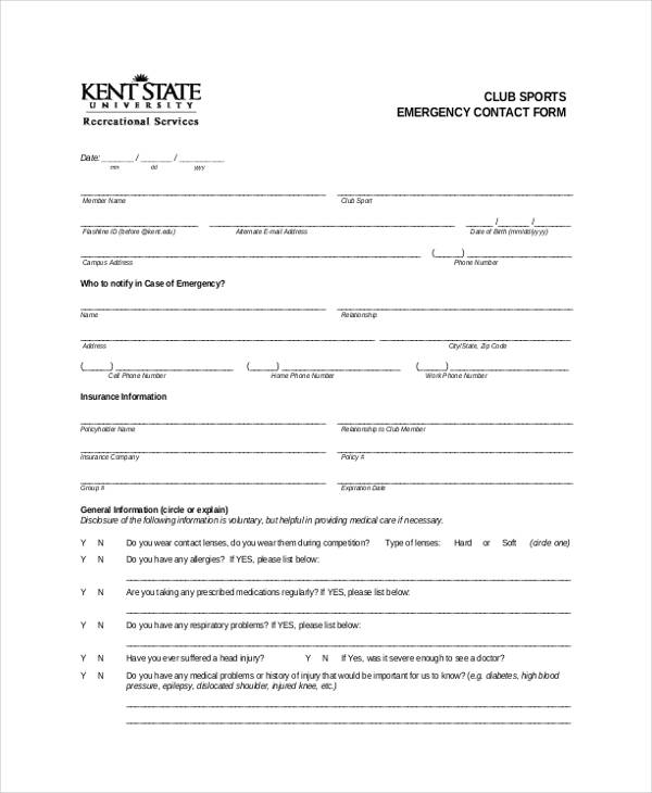 club sports emergency contact form1