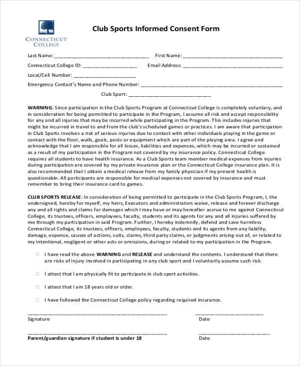 club sports informed consent form