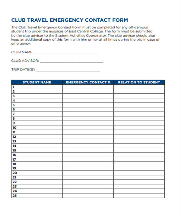 club travel emergency contact form1