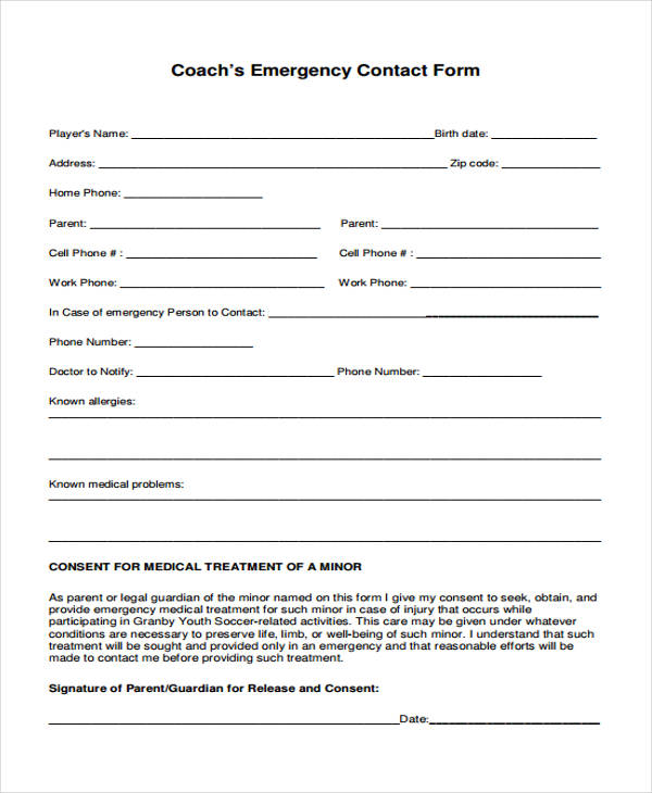 FREE 33+ Emergency Contact Forms in PDF Excel MS Word