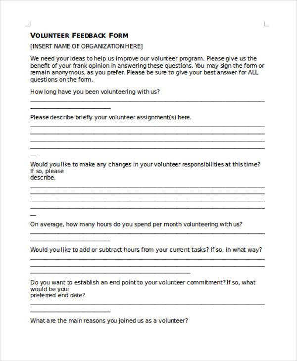 collecting volunteer feedback form