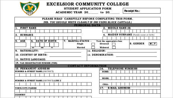 college application form sample
