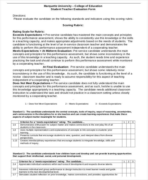 30 Teacher Evaluation Form In College Education Student Teacher Evaluation Form