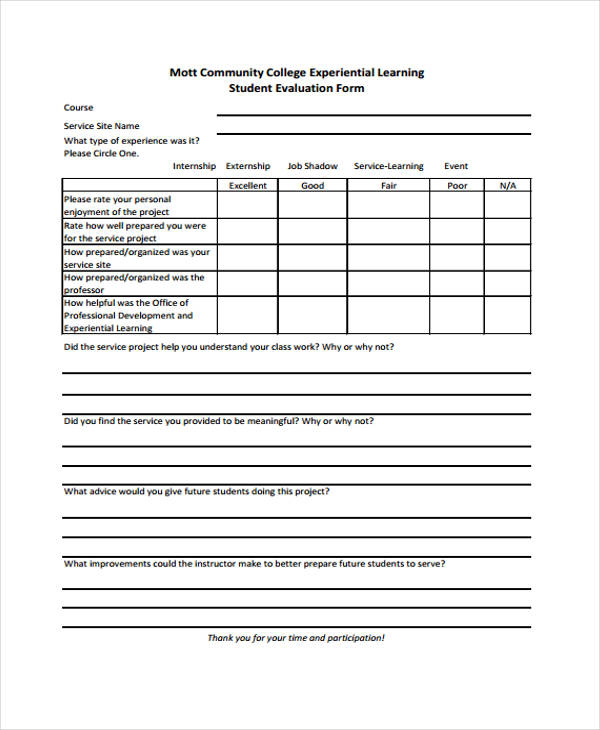 FREE 54+ Student Evaluation Forms in PDF