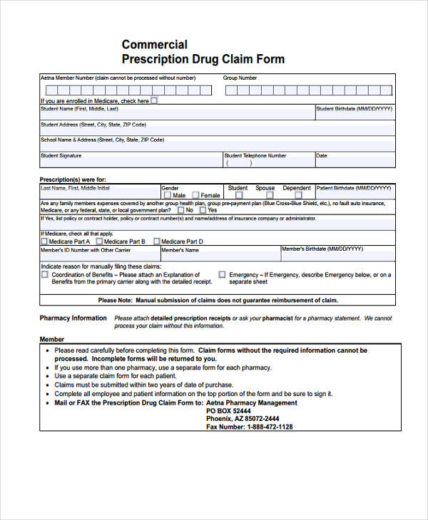 commercial drug claim form
