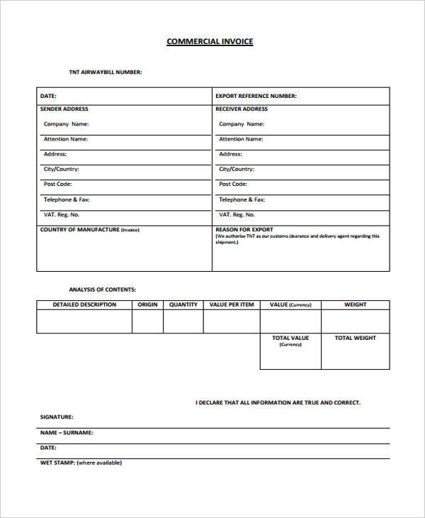 commercial invoice form pdf