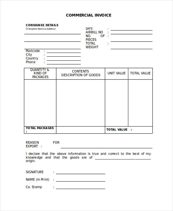 commercial invoice form in doc