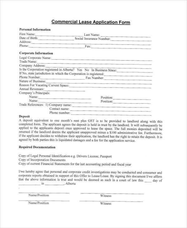 Free 8 Commercial Lease Application Forms In Pdf Ms Word 4714