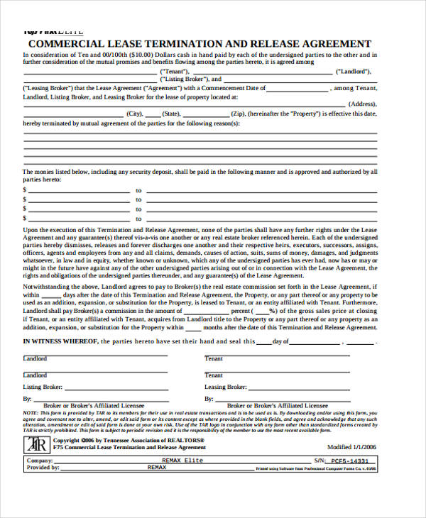 commercial lease termination agreement form