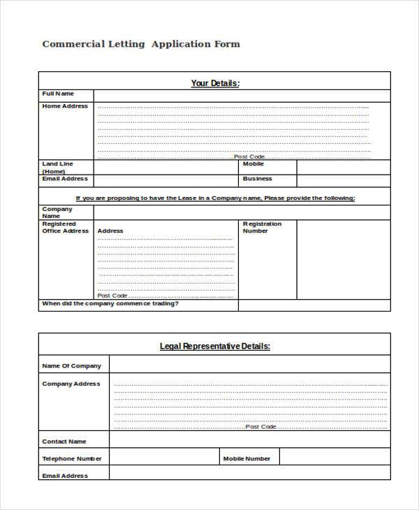 commercial letting application forms