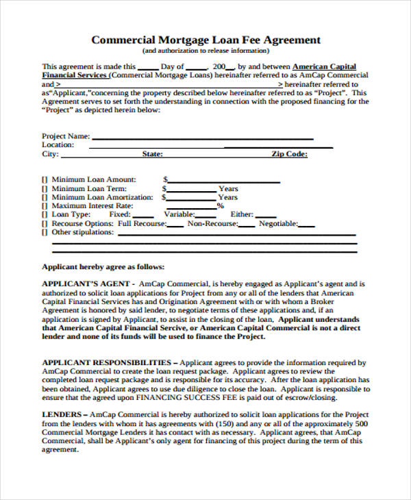 commercial loan placement fee agreement form
