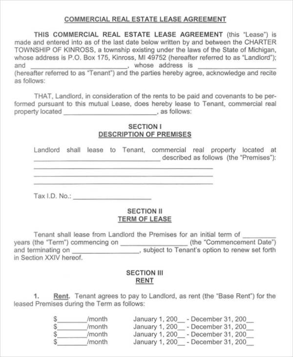 commercial real estate lease agreement