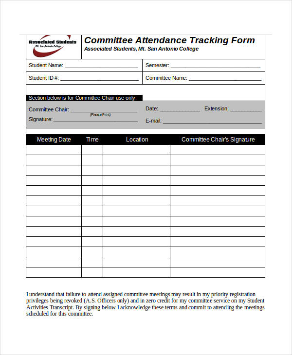 committee attendance tracking form