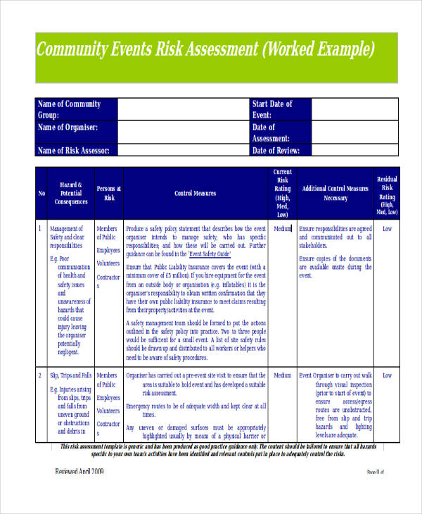 FREE 44+ Risk Assessment Forms in PDF | MS Word