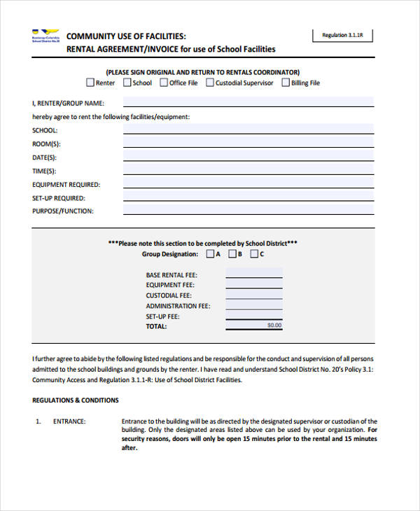 community facility rental agreement form