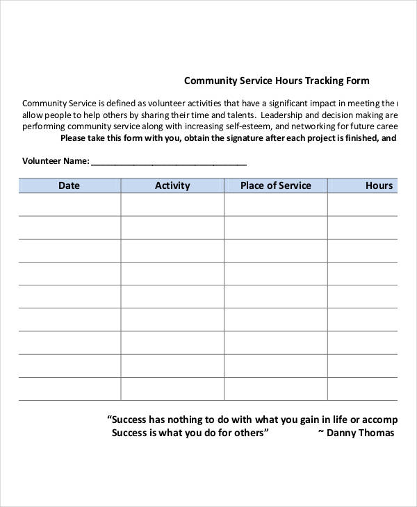 community hours tracking form