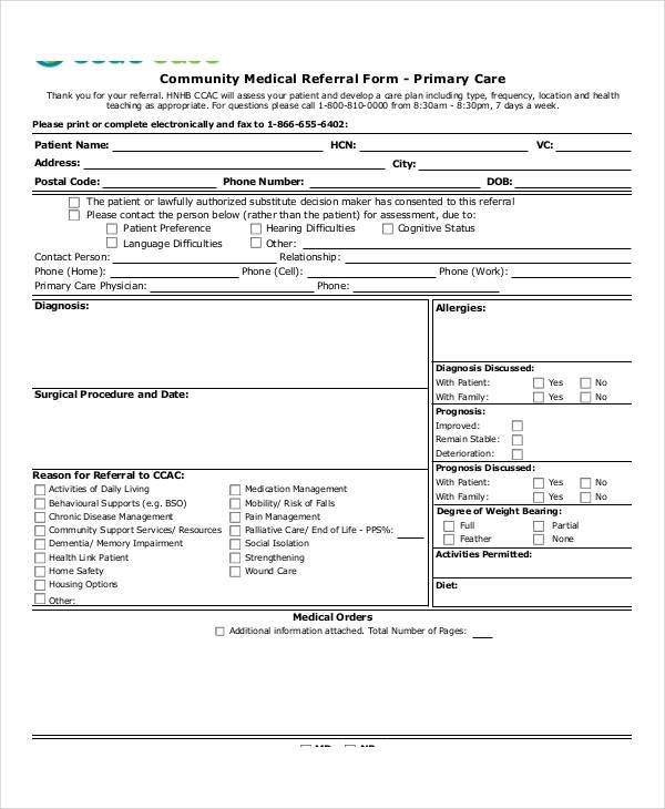community medical referral form