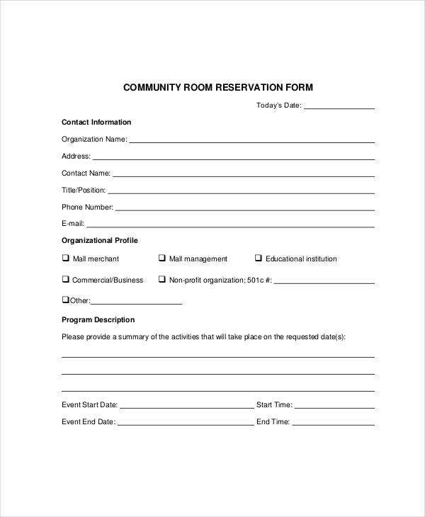 community room reservation form