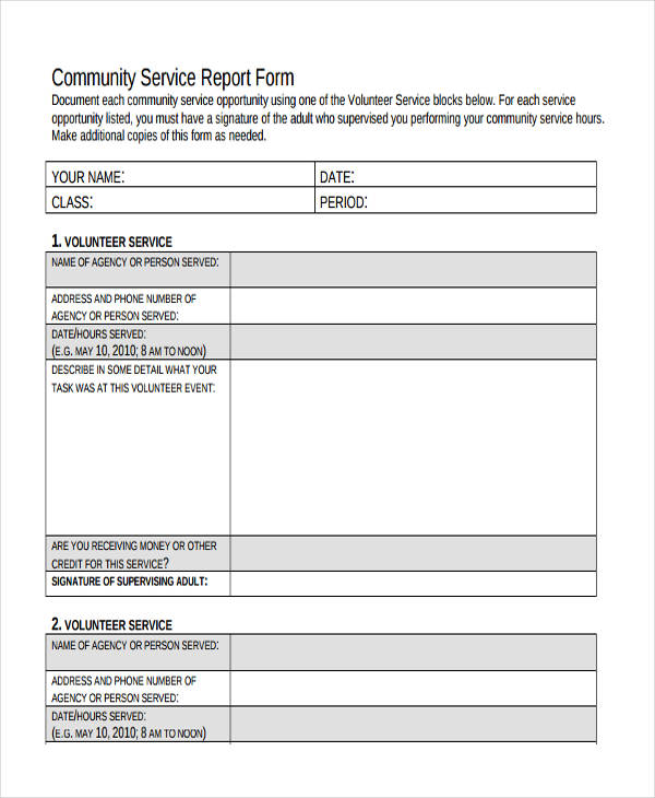 community service report form3