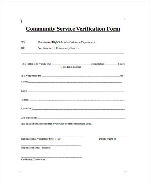 Community Service Verification Form