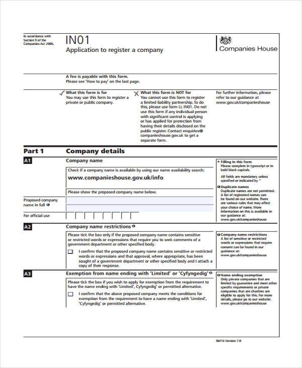 company house registration form