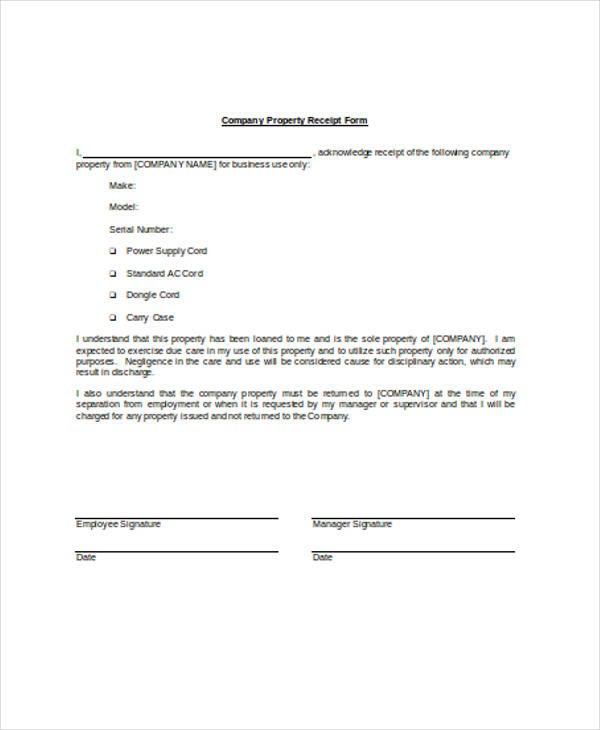 company property receipt form