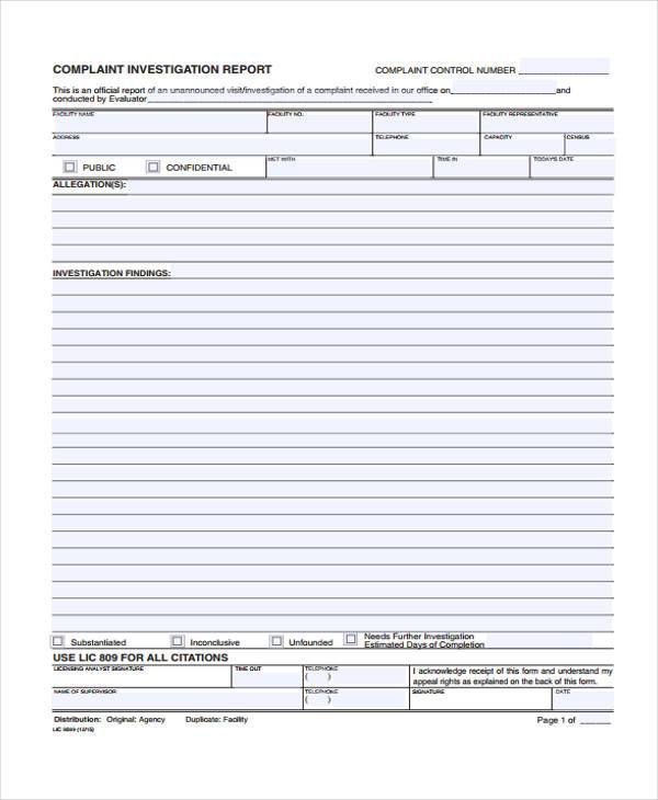 complaint investigation report