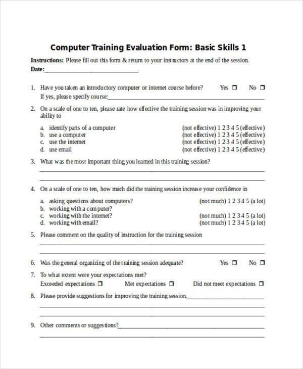 computer training evaluation form
