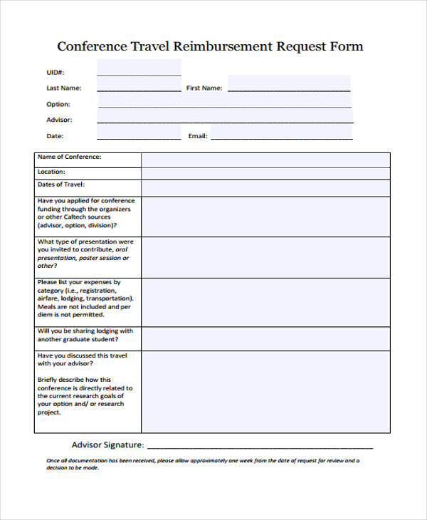 conference travel reimbursement request form