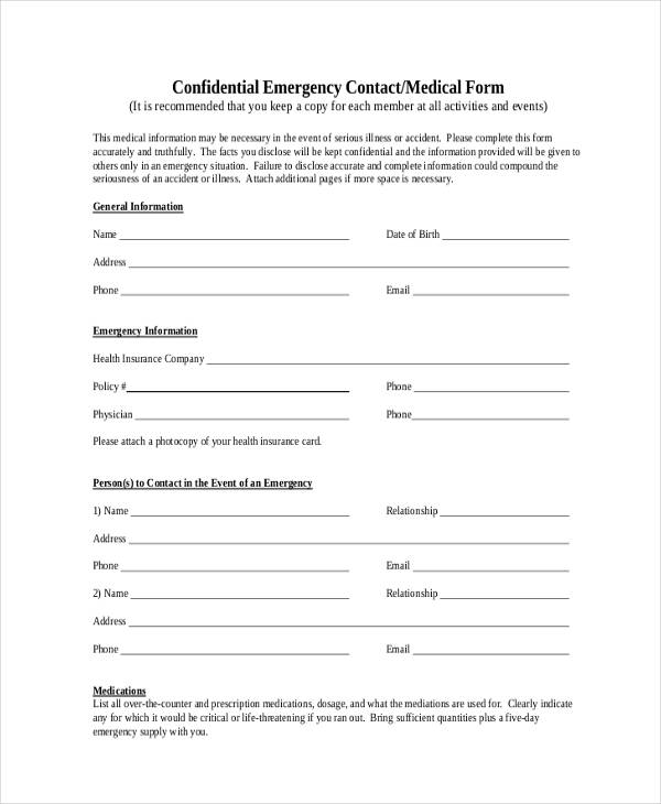 FREE 38+ Emergency Contact Form Samples, PDF, MS Word, Google Docs, Excel