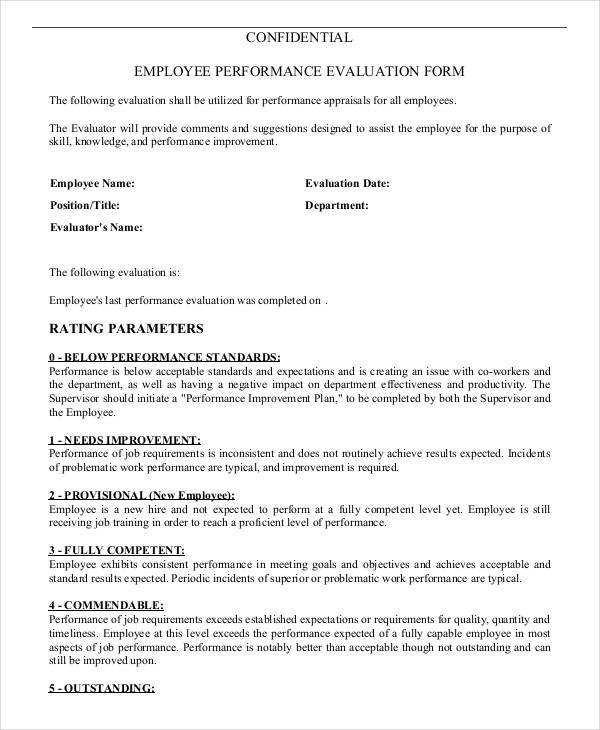 confidential employee performance evaluation form