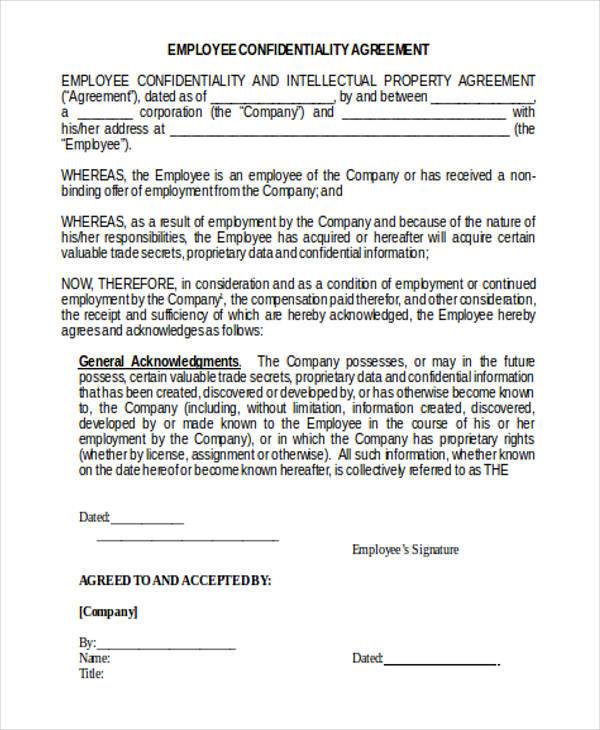 confidentiality agreement form employees