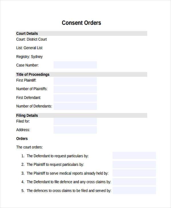 consent order form sample