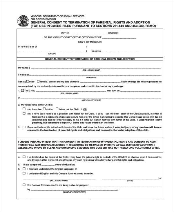 consent to terminate parental rights form